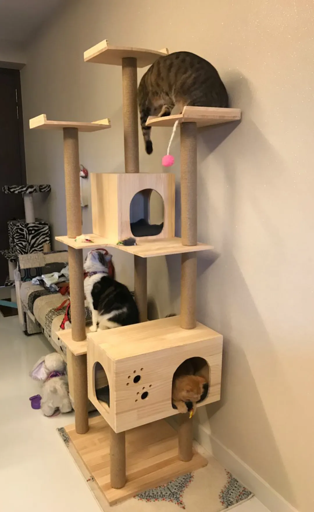 1.88m Sky-high Multi-Tier Solid Wood Cat Gym Wooden Cat Trees Extra tall