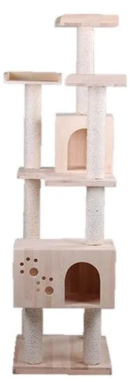 1.88m Sky-high Multi-Tier Solid Wood Cat Gym Wooden Cat Trees Extra tall