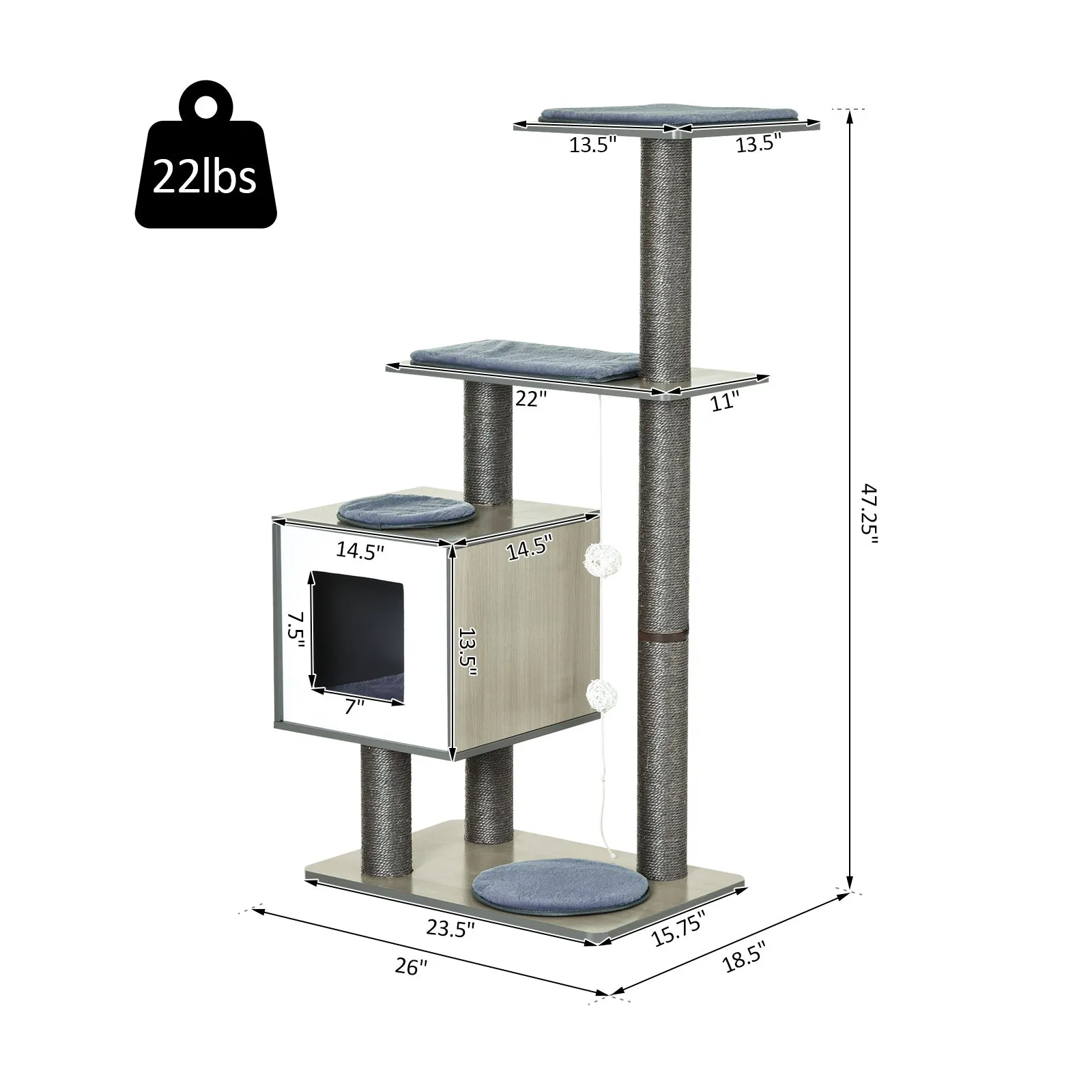 47" Multilevel Cat Tree - Grey