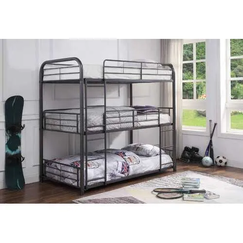 57" X 79" X 74" Gunmetal Metal Triple Bunk Bed - Full