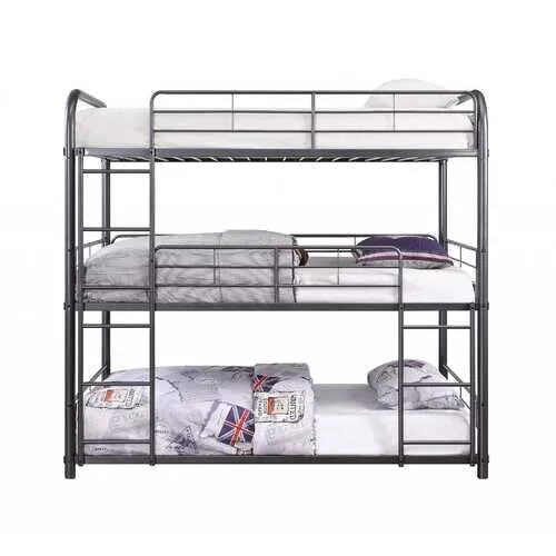 57" X 79" X 74" Gunmetal Metal Triple Bunk Bed - Full