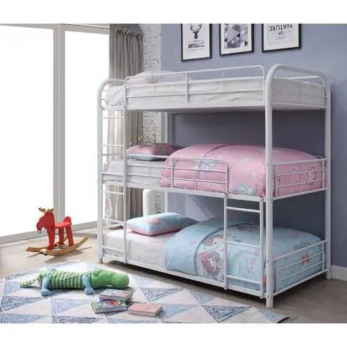 57" X 79" X 74" White Metal Triple Bunk Bed - Full