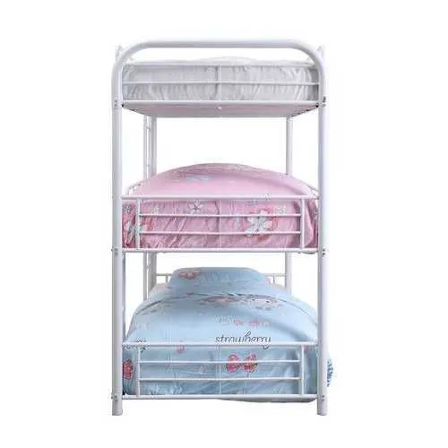 57" X 79" X 74" White Metal Triple Bunk Bed - Full