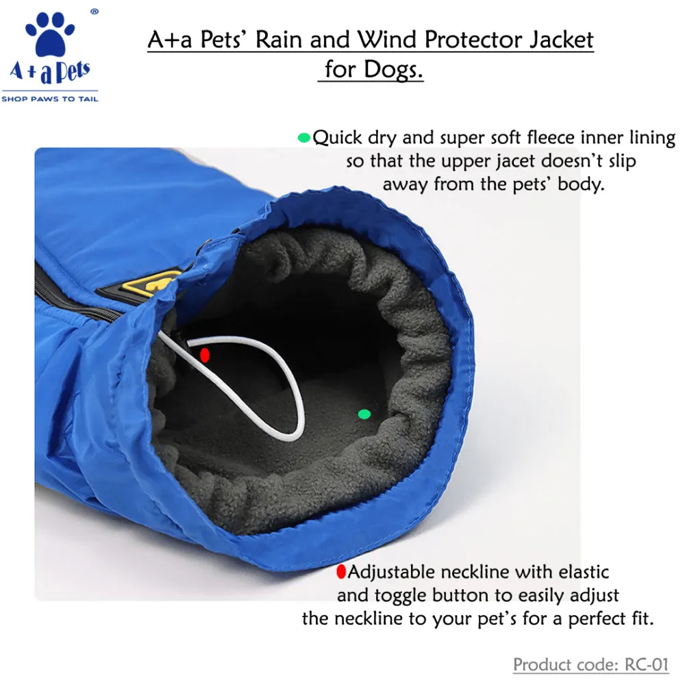 A Plus A Pets Luxurious Rain & Wind Protector Jacket for Dogs (Blue)