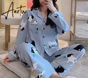 Aiertu Women's Pajamas Set Pijama Lingerie for Female Homewear Spring V-Neck Long Sleeves Trousers Suit Sleepwear Pyjamas Sets Viscose