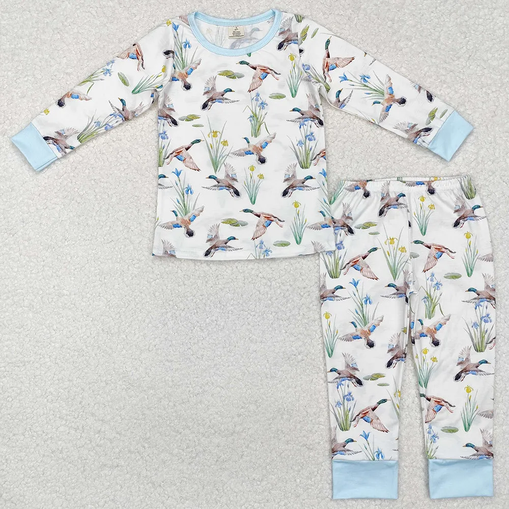 Baby Boys Pajamas Blue Mallard Ducks Hunting Bamboo Pajamas Sets BLP1034