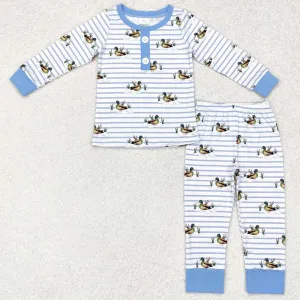 Baby Boys Pajamas Blue Stripes Ducks Top Pants Pajamas Sleepwear Sets BLP0554