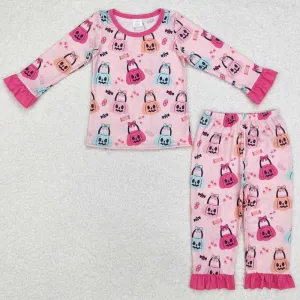 Baby Girls Pajamas Pink Halloween Pumpkins Bamboo Pajamas Sets GLP1653