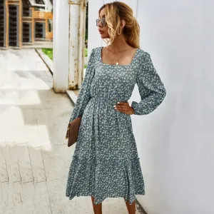 Boho Chic Square Collar Midi Dress