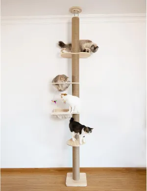 Cat Tree Floor to Ceiling Natural Sisal Rope Scratching Post, Adjustable Cat Tree