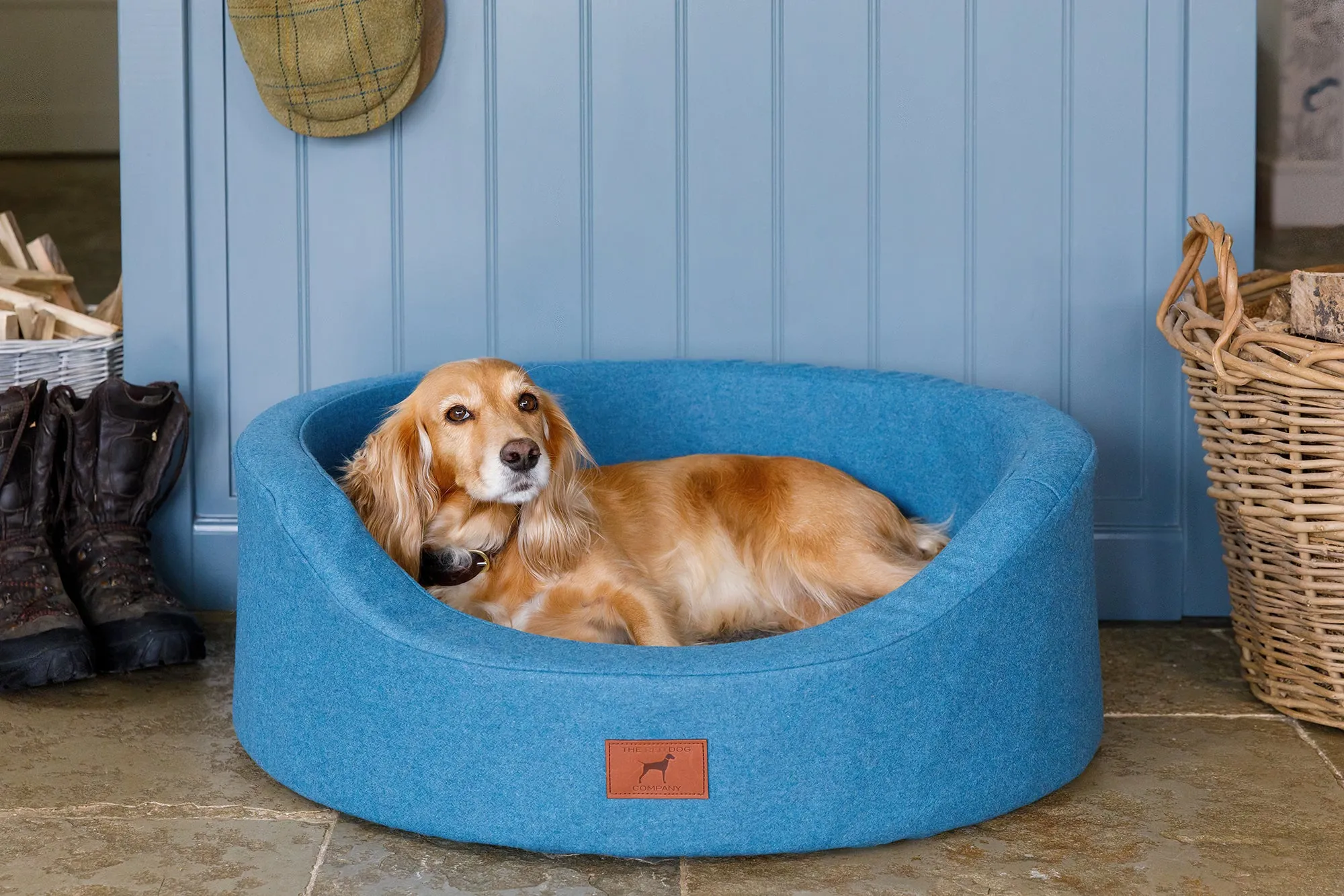 Cerulean Blue Oval Dog Bed