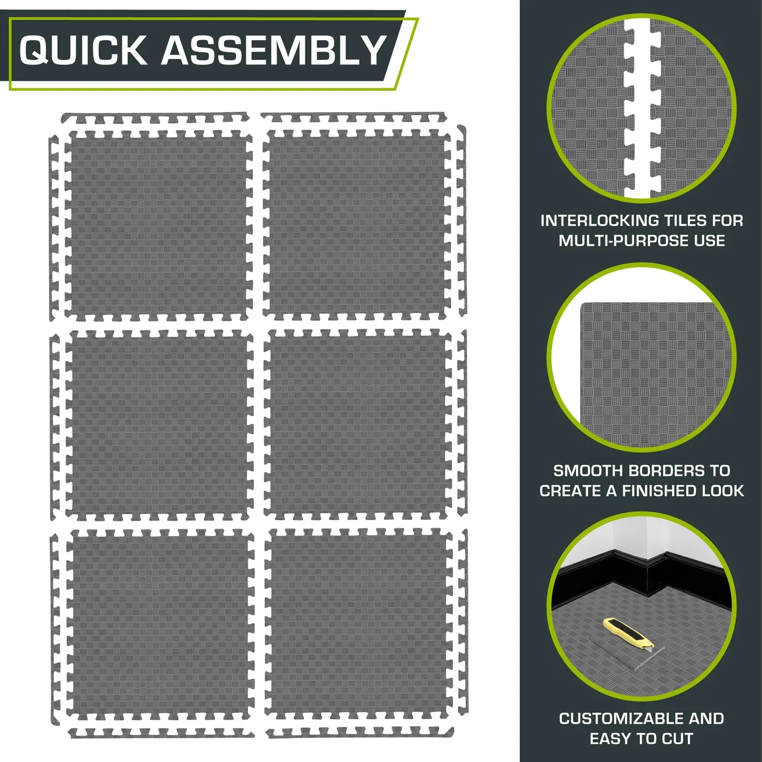 Checkered Exercise Puzzle Mat 1/2-in, 24 Sq Ft