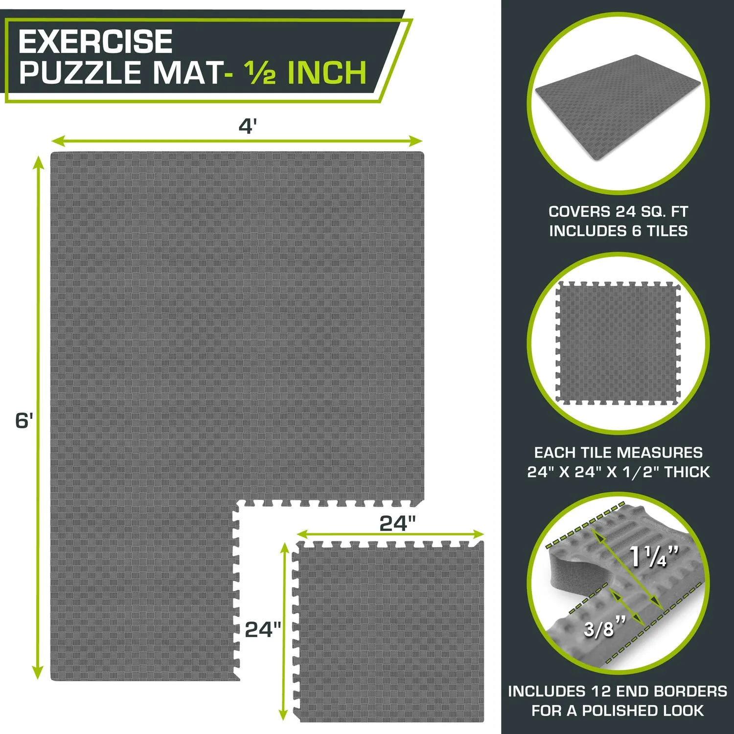 Checkered Exercise Puzzle Mat 1/2-in, 24 Sq Ft