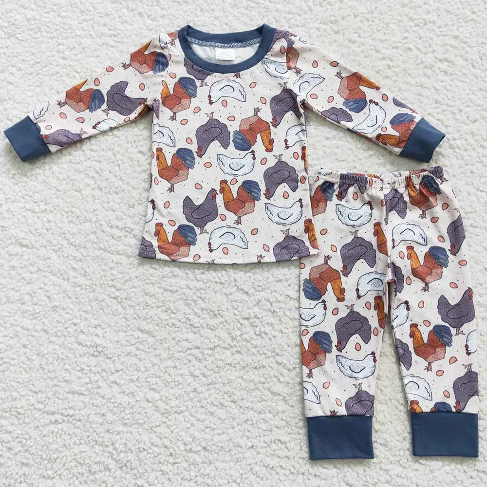 Chicken Print Kids Boys Pajamas Sets BLP0280