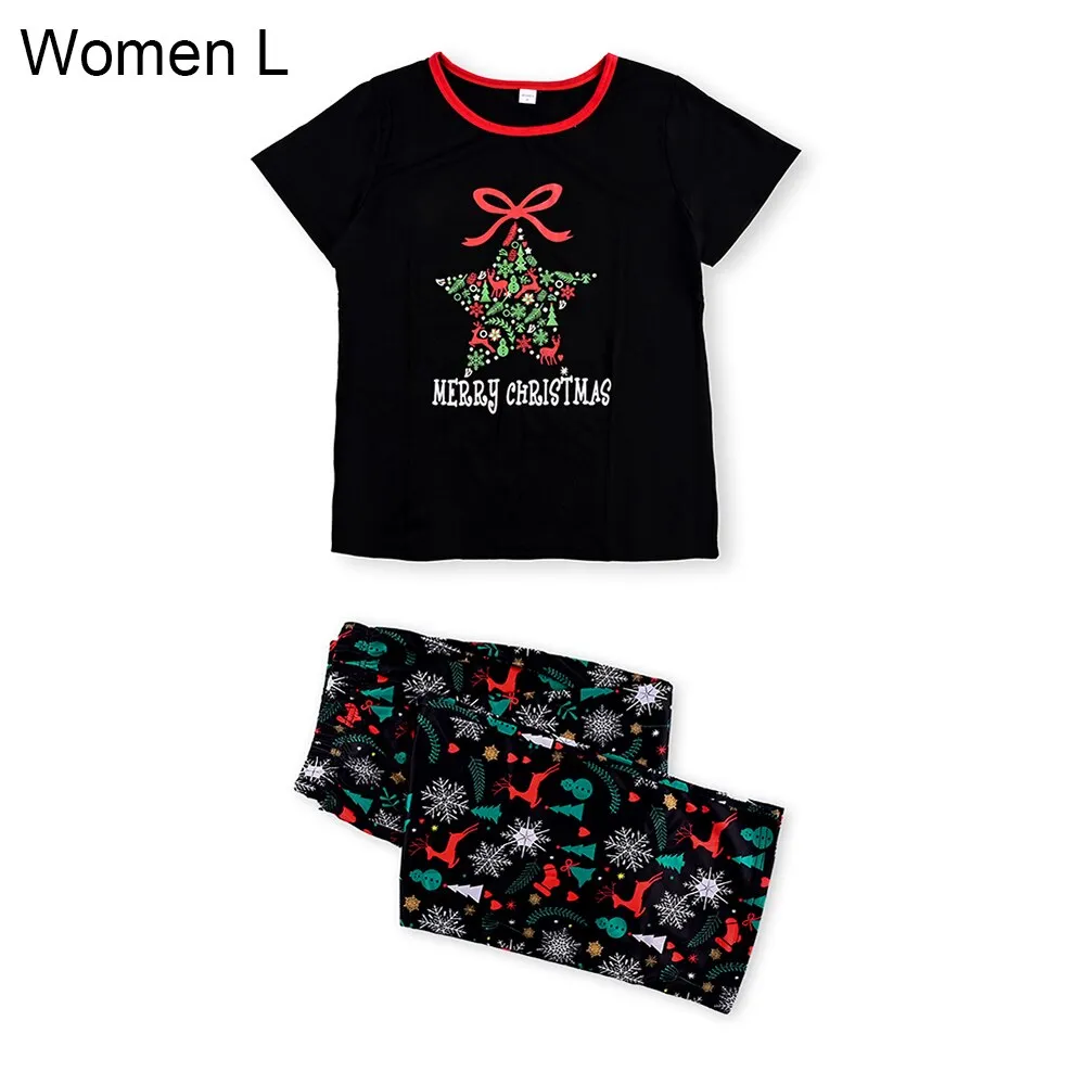 Christmas Pajamas Matching Family Pyjamas  Parent-Child Pajamas Set Wear Short Sleeves T-Shirt Trousers Snow Elk Printed Nightwear Outfit