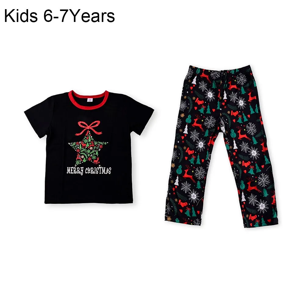 Christmas Pajamas Matching Family Pyjamas  Parent-Child Pajamas Set Wear Short Sleeves T-Shirt Trousers Snow Elk Printed Nightwear Outfit