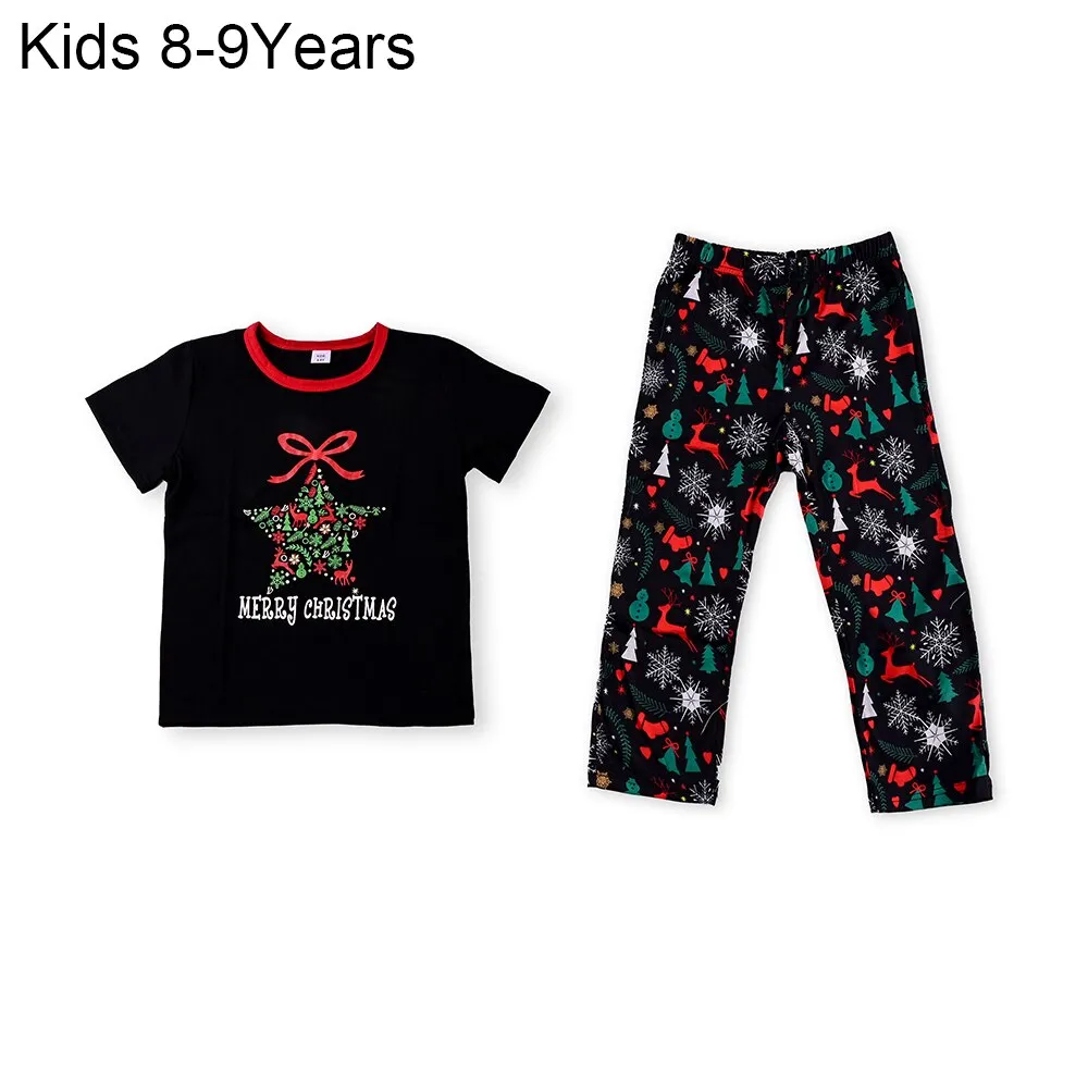 Christmas Pajamas Matching Family Pyjamas  Parent-Child Pajamas Set Wear Short Sleeves T-Shirt Trousers Snow Elk Printed Nightwear Outfit