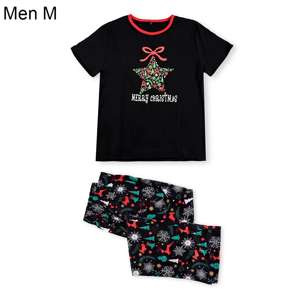 Christmas Pajamas Matching Family Pyjamas  Parent-Child Pajamas Set Wear Short Sleeves T-Shirt Trousers Snow Elk Printed Nightwear Outfit