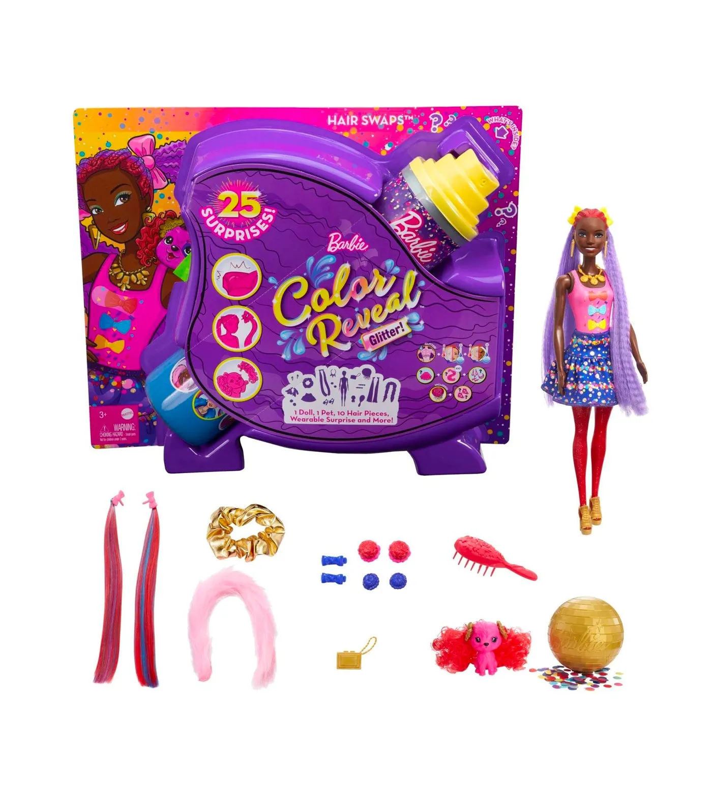 Color Reveal™ Glitter Hair Swaps Playset -Purple