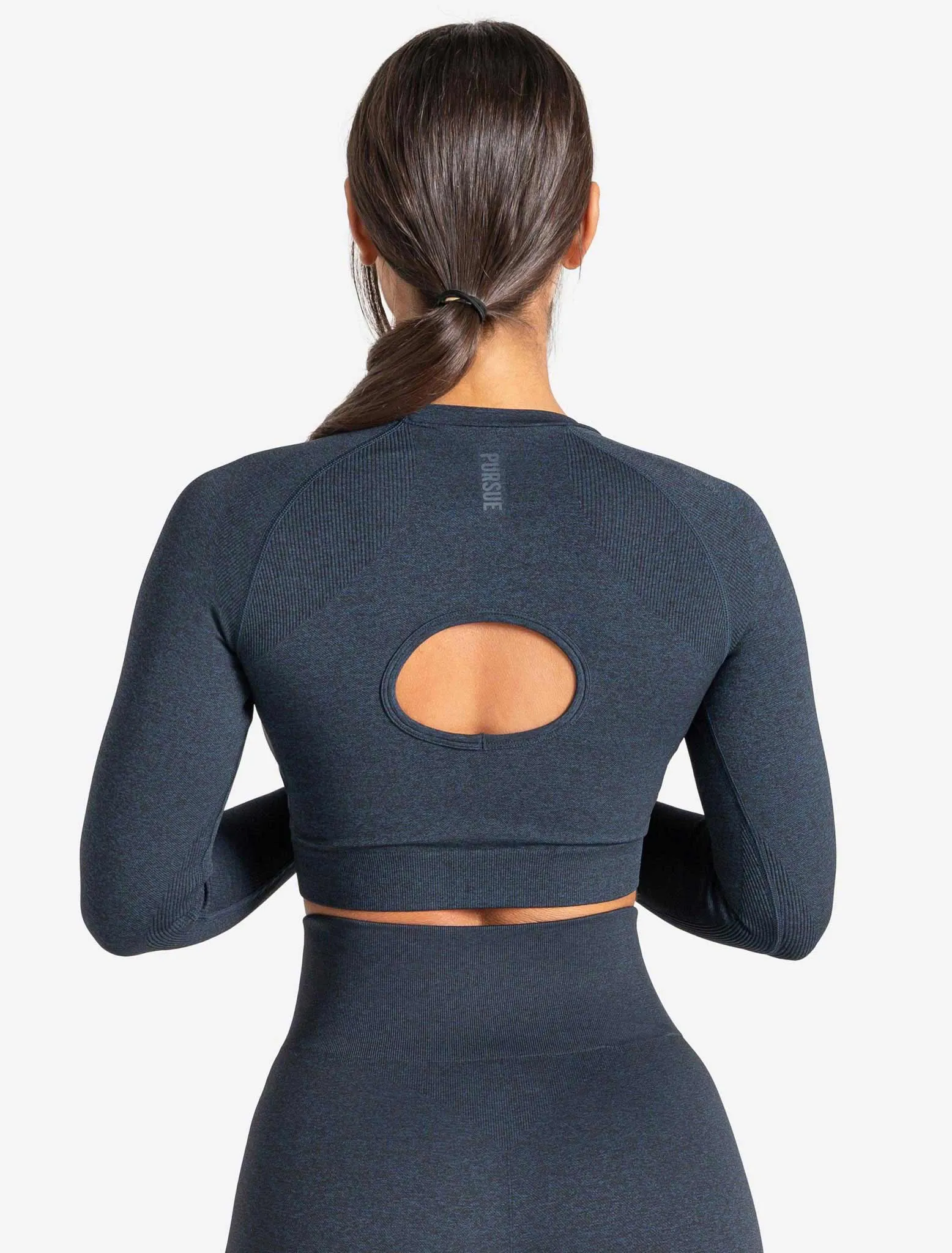 Core Seamless Long Sleeve Crop Top - Navy Marl