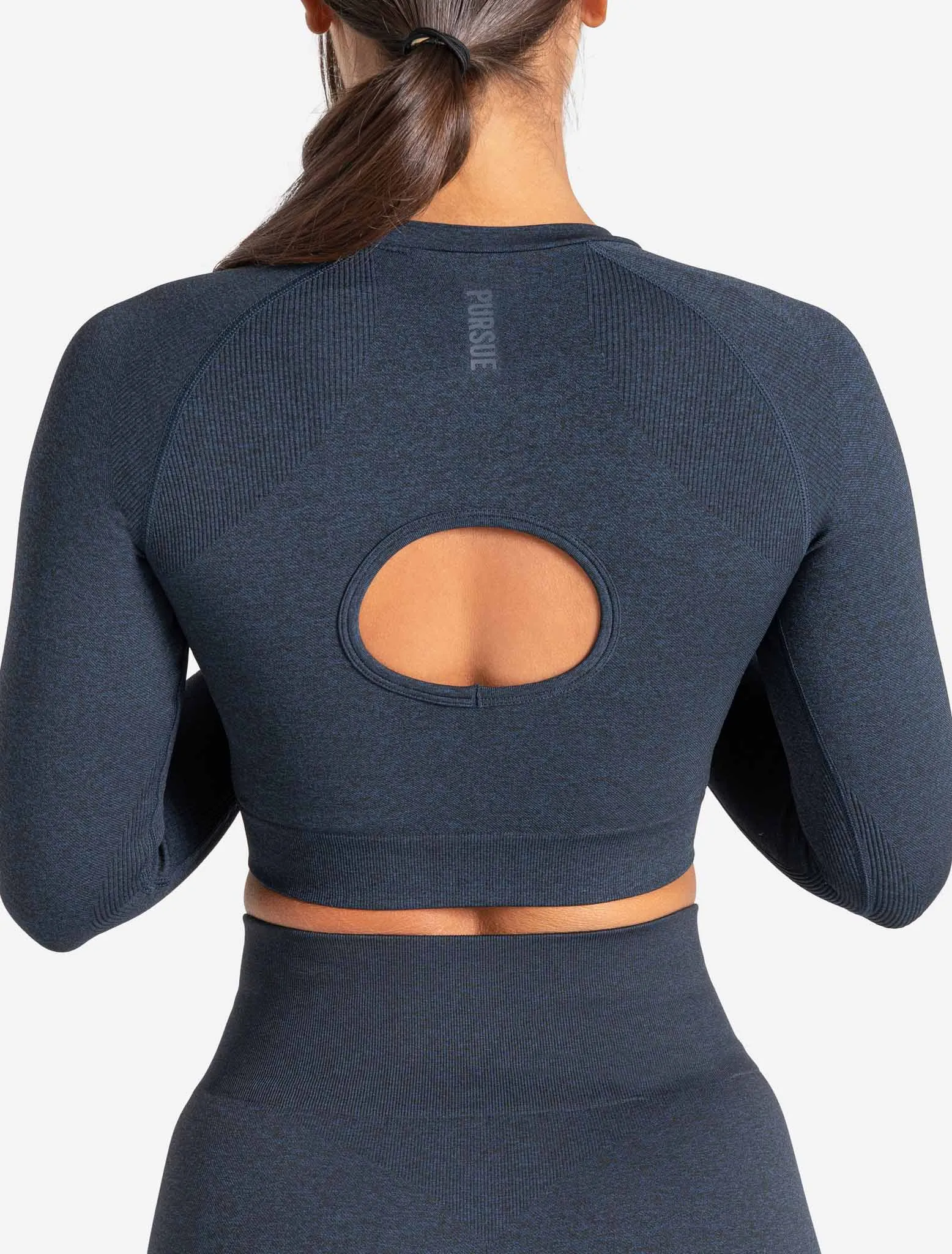 Core Seamless Long Sleeve Crop Top - Navy Marl