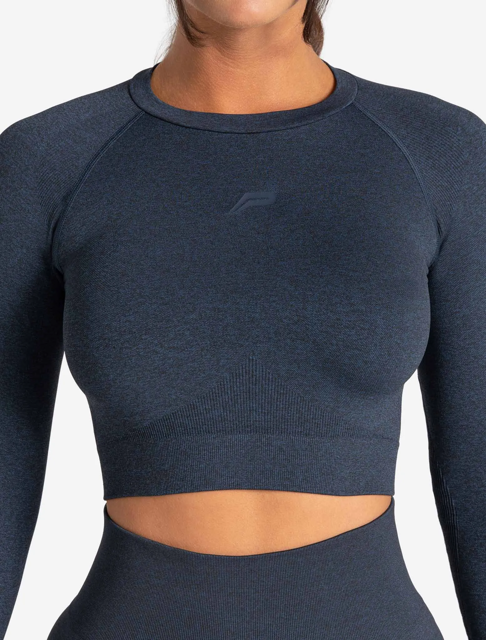 Core Seamless Long Sleeve Crop Top - Navy Marl