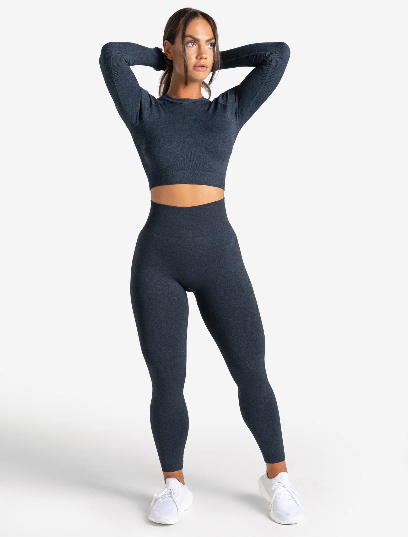 Core Seamless Long Sleeve Crop Top - Navy Marl