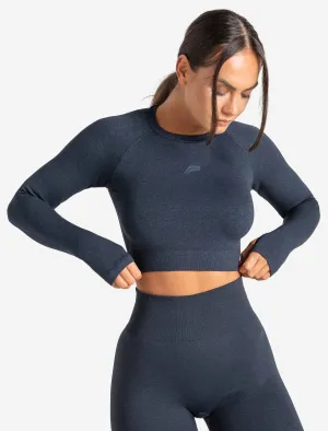 Core Seamless Long Sleeve Crop Top - Navy Marl