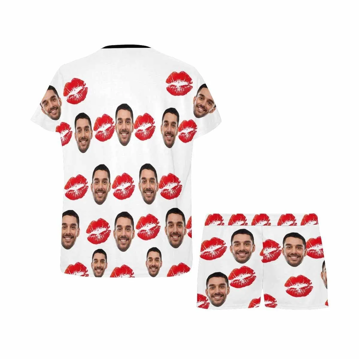 Custom Face Pajamas Red Lips Print Sleepwear Personalized Women's Short Pajama Set For Her