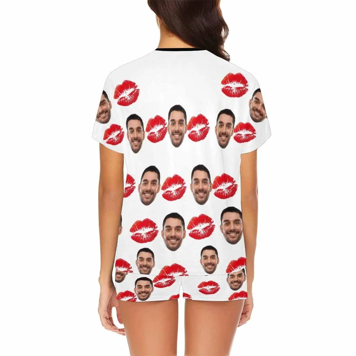 Custom Face Pajamas Red Lips Print Sleepwear Personalized Women's Short Pajama Set For Her