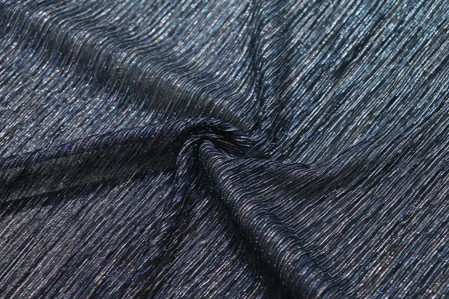 Dark Blue & Turquoise Double Shade Lurex Pleated Knit Fabric