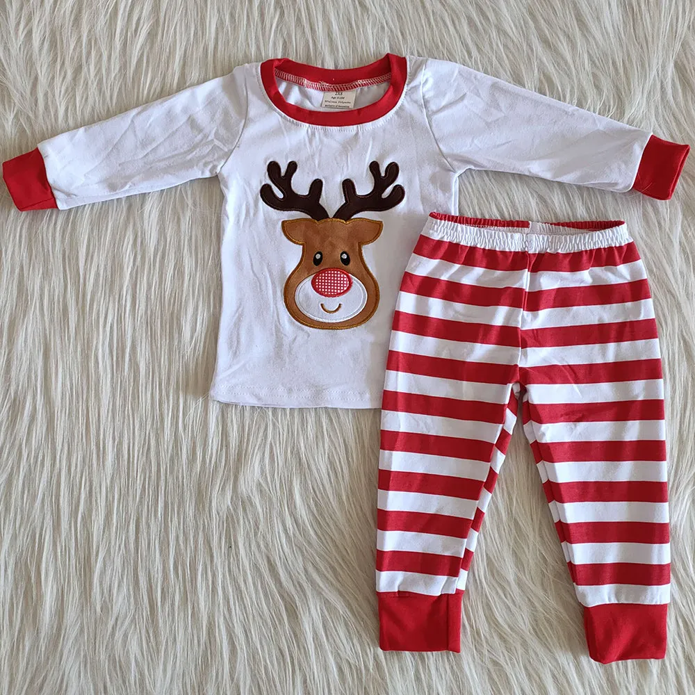 Deer Embroidery Baby Girl Pajamas Set Sleepwear Christmas Girls Nightgown 6 B4-24