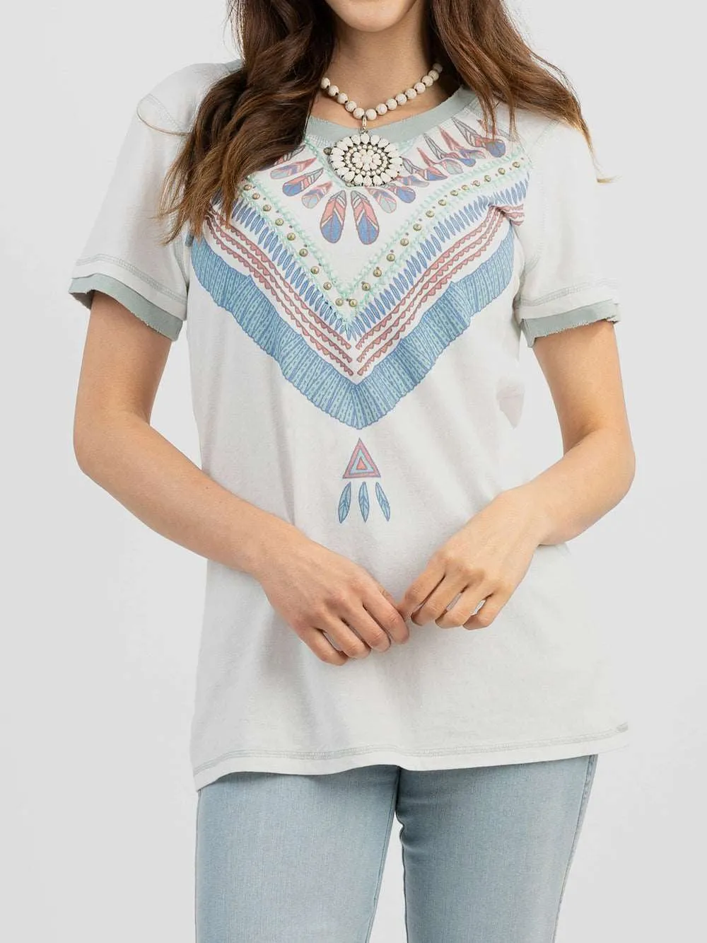 Delila Women's Mineral Wash Serape Graphic Short Sleeve Tee