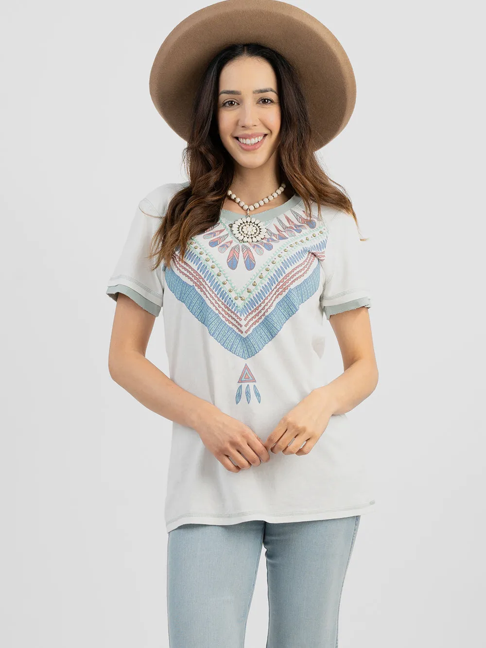 Delila Women's Mineral Wash Serape Graphic Short Sleeve Tee