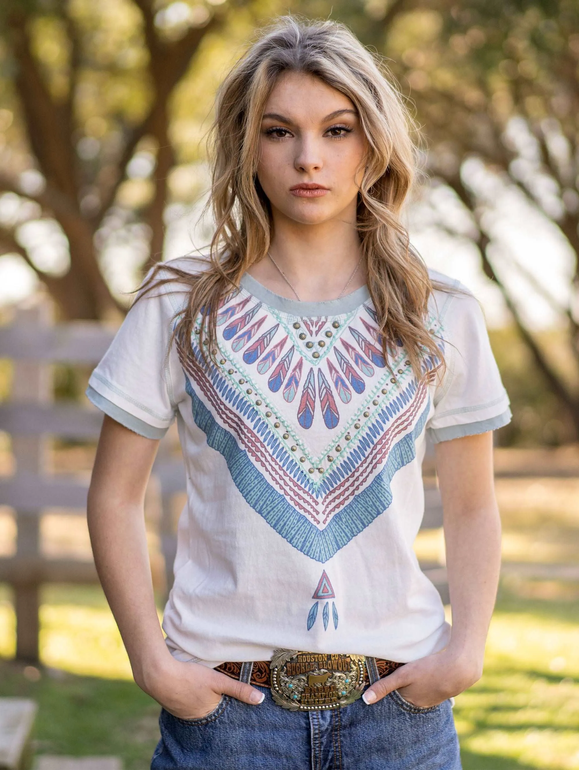 Delila Women's Mineral Wash Serape Graphic Short Sleeve Tee