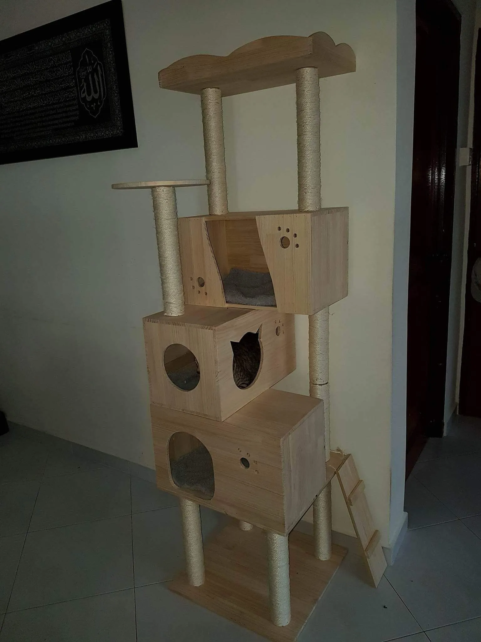 Deluxe Cat House 1.8m Wooden Cat Furniture w/ Triple Houses