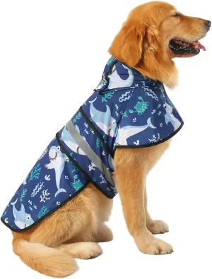 Dog Raincoat Hooded Slicker Poncho for Small to X-Large Dogs and Puppies Sharks-XL