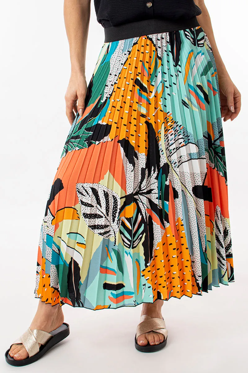 Dragon fruit palm pleated skirt