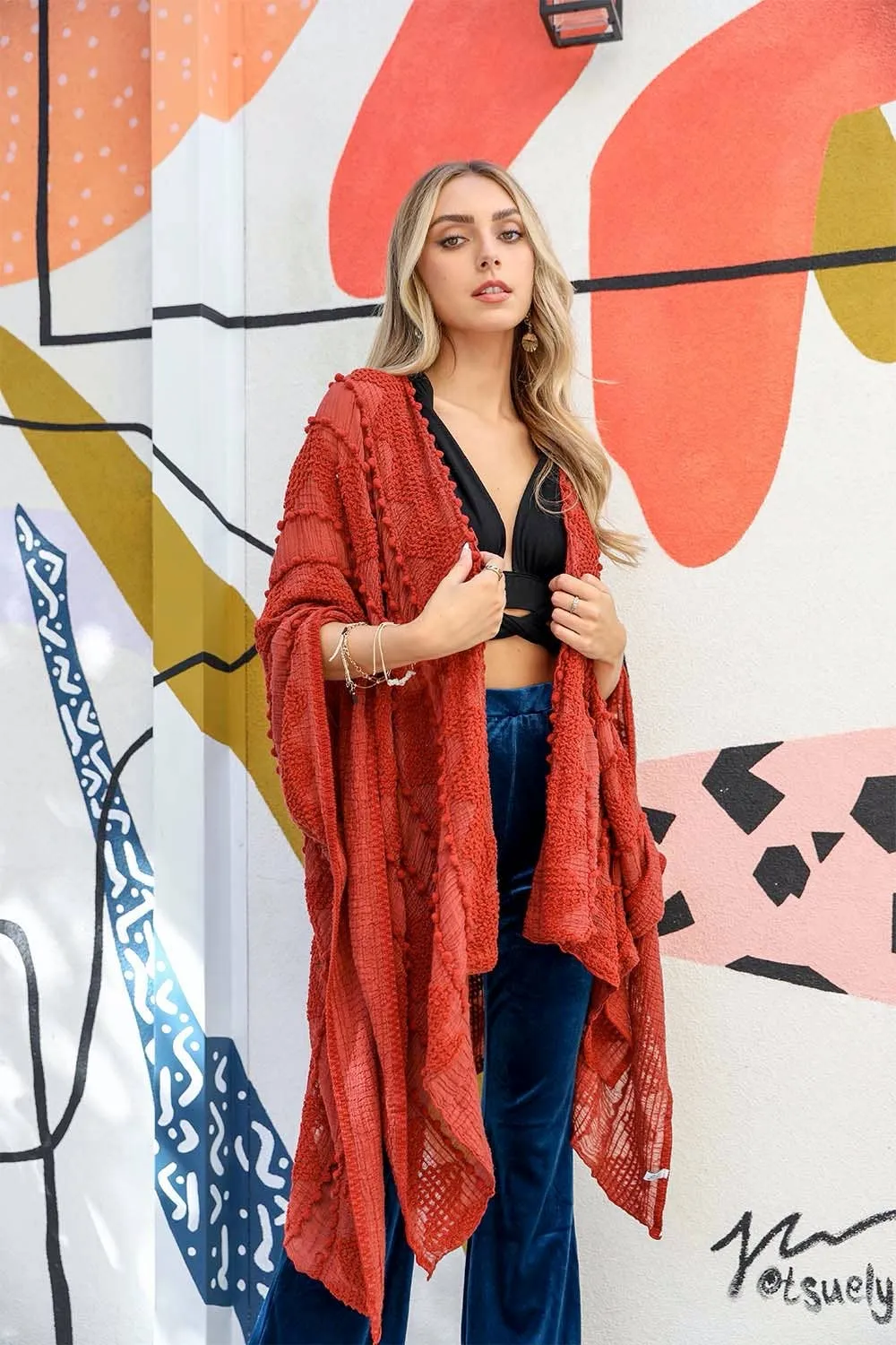 Embroidered Zig Zag Soft Kimono