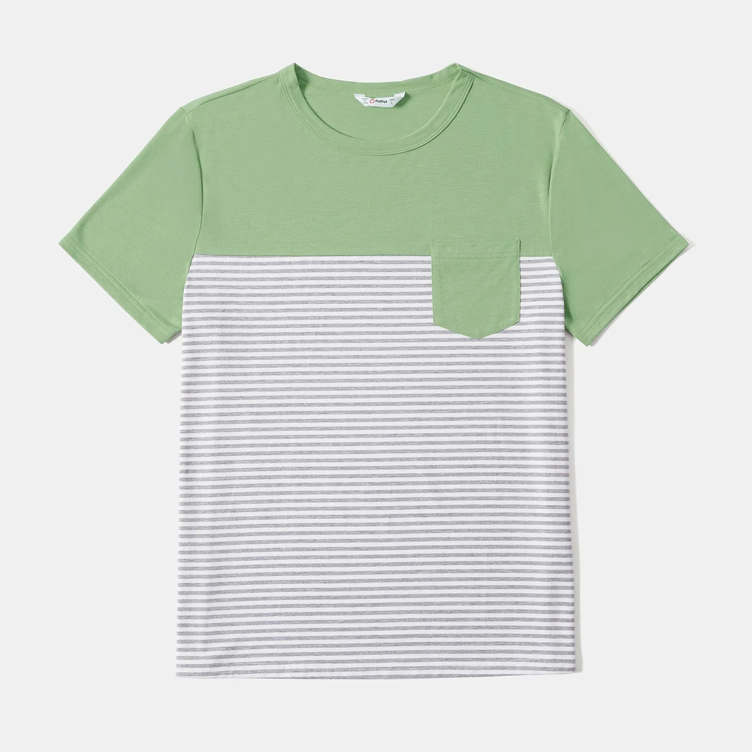 Family Matching Solid Belted Halterneck Dresses and Stripe Panel Short-sleeve T-shirts Sets