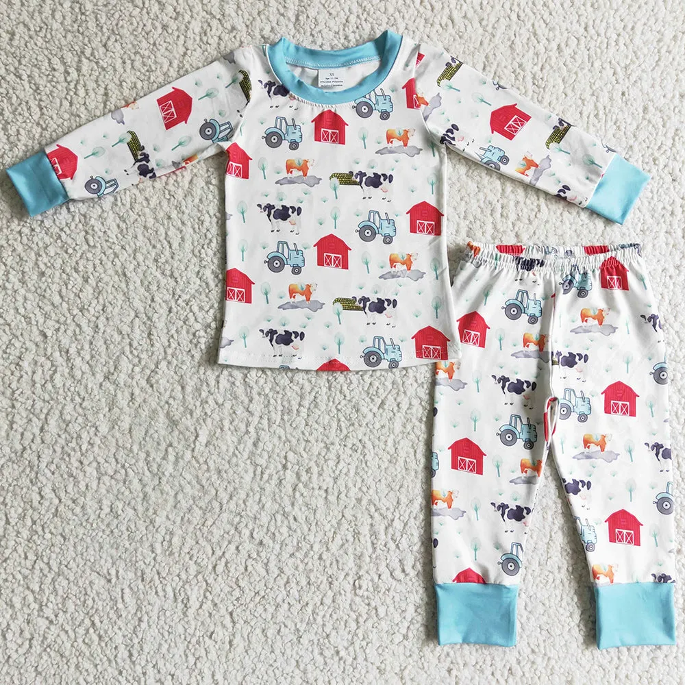 Farm Print Baby Girl Pajamas Boutique Kids Boys Sleepwear Set GLP0280