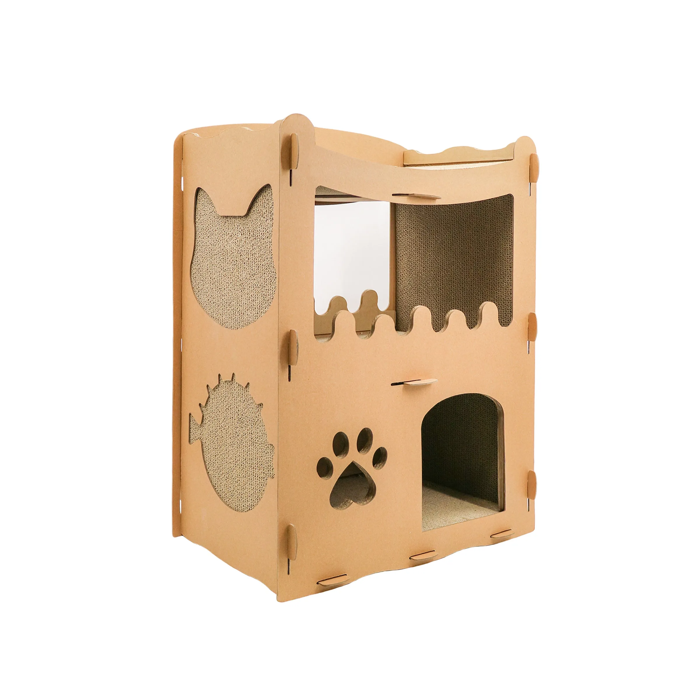 Feline Penthouse Cat House, Sustainable, Safe, Multi-Level, Scratch Boards, Easy Assembly, Non-Toxic, Spacious, Compostable, Biodegradable, Supports up to 30 LBS, for Small/Medium Pets