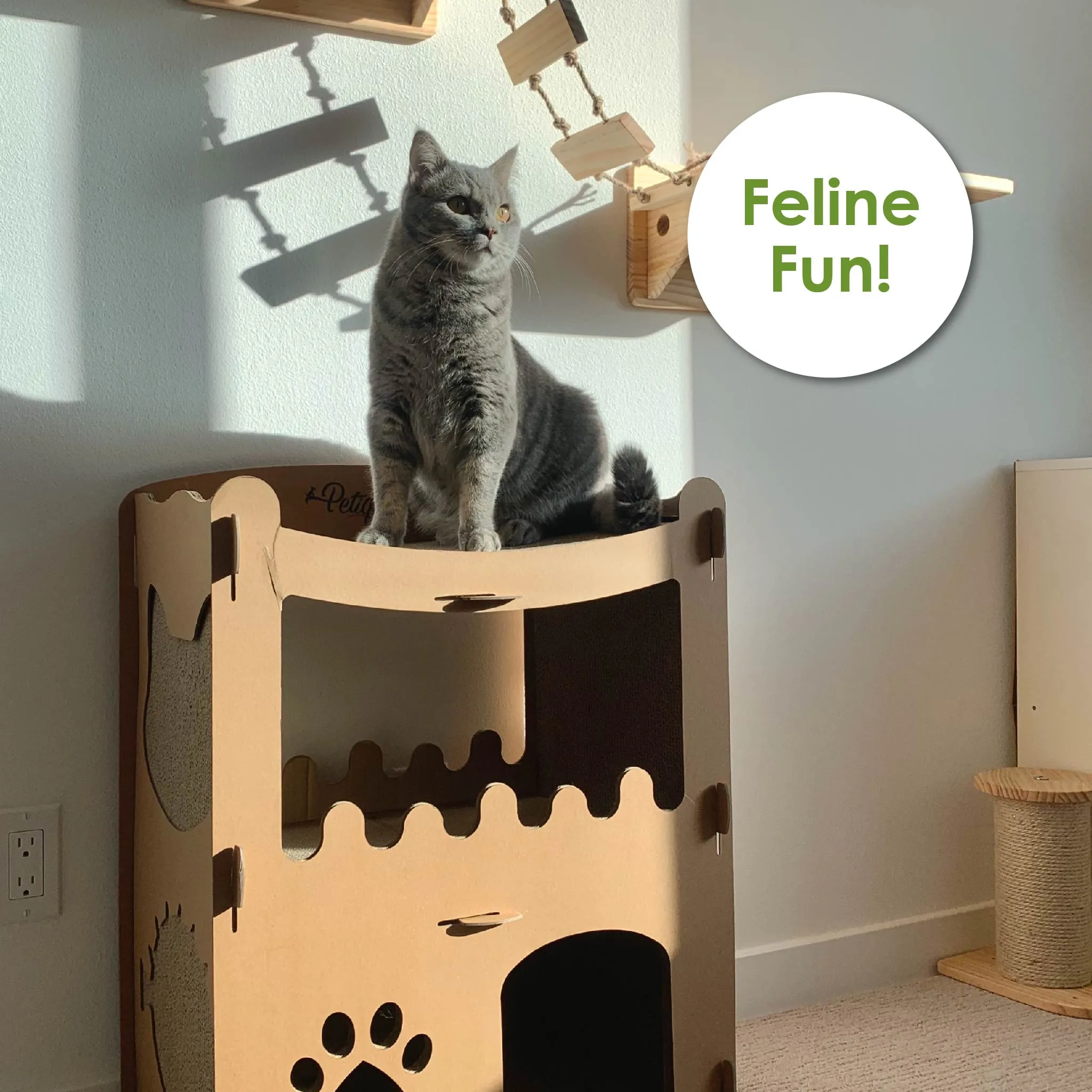 Feline Penthouse Cat House, Sustainable, Safe, Multi-Level, Scratch Boards, Easy Assembly, Non-Toxic, Spacious, Compostable, Biodegradable, Supports up to 30 LBS, for Small/Medium Pets