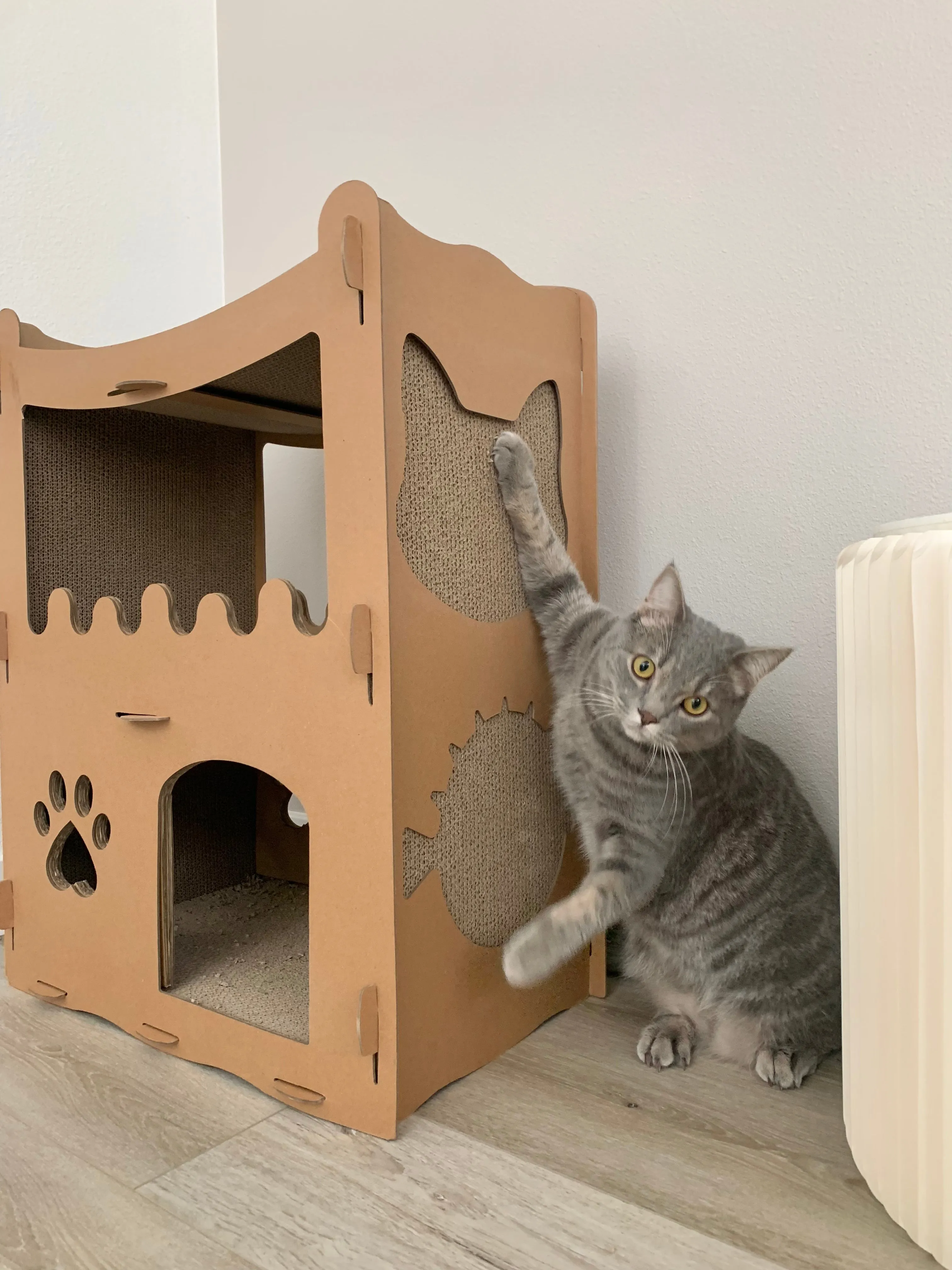 Feline Penthouse Cat House, Sustainable, Safe, Multi-Level, Scratch Boards, Easy Assembly, Non-Toxic, Spacious, Compostable, Biodegradable, Supports up to 30 LBS, for Small/Medium Pets