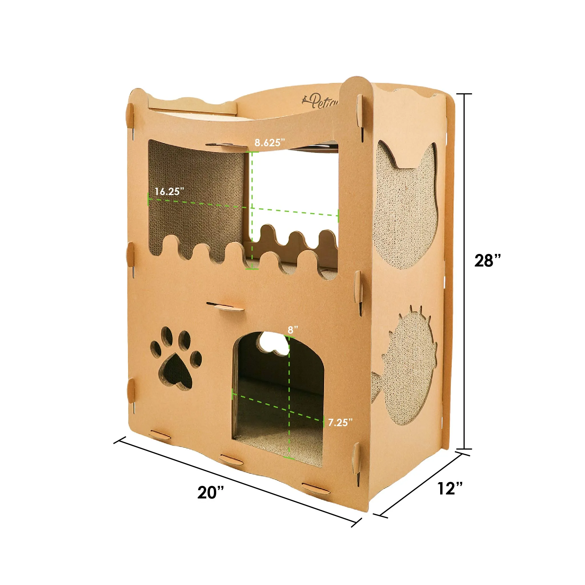 Feline Penthouse Cat House, Sustainable, Safe, Multi-Level, Scratch Boards, Easy Assembly, Non-Toxic, Spacious, Compostable, Biodegradable, Supports up to 30 LBS, for Small/Medium Pets