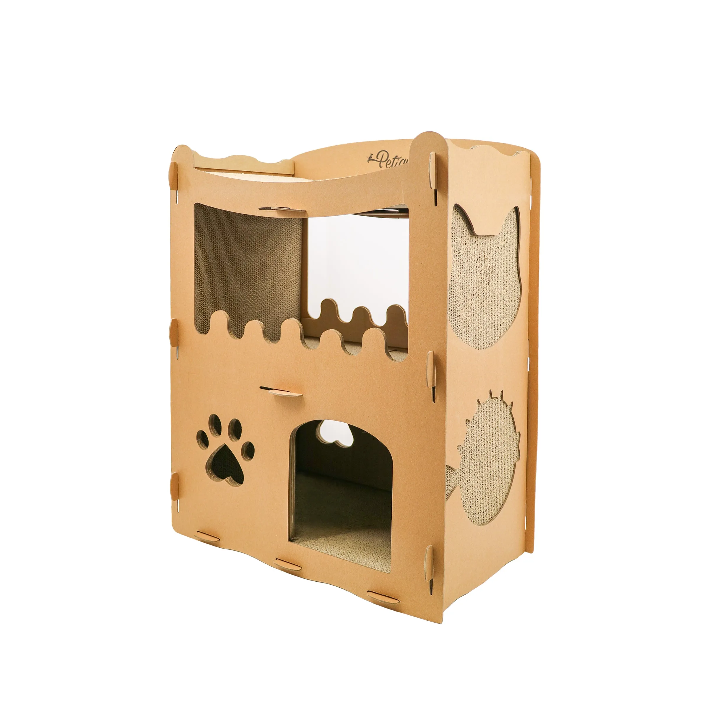 Feline Penthouse Cat House, Sustainable, Safe, Multi-Level, Scratch Boards, Easy Assembly, Non-Toxic, Spacious, Compostable, Biodegradable, Supports up to 30 LBS, for Small/Medium Pets