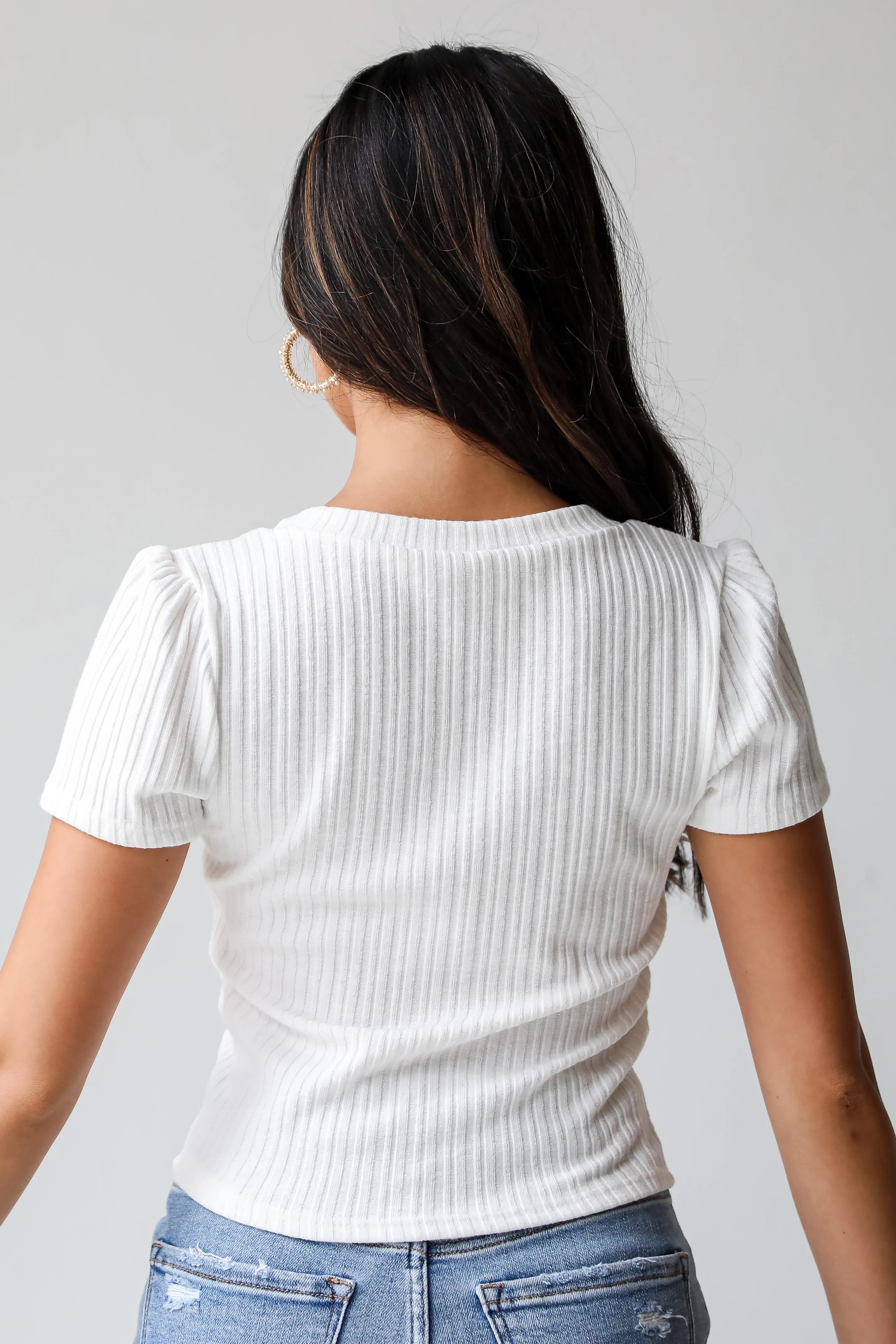 FINAL SALE - Annie White Ribbed Tee - DU DEAL