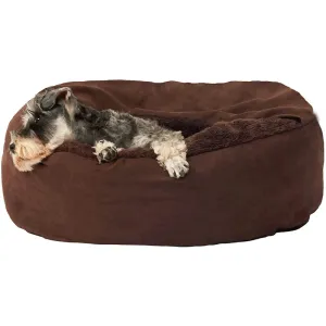 Fluffy's Pawsome Snug Style Hooded Cuddler Bed with Attached Blanket for Dogs and Cats (Brown)