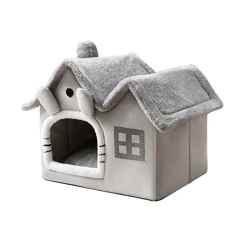 Foldable Winter Cat Dog House Cave Bed