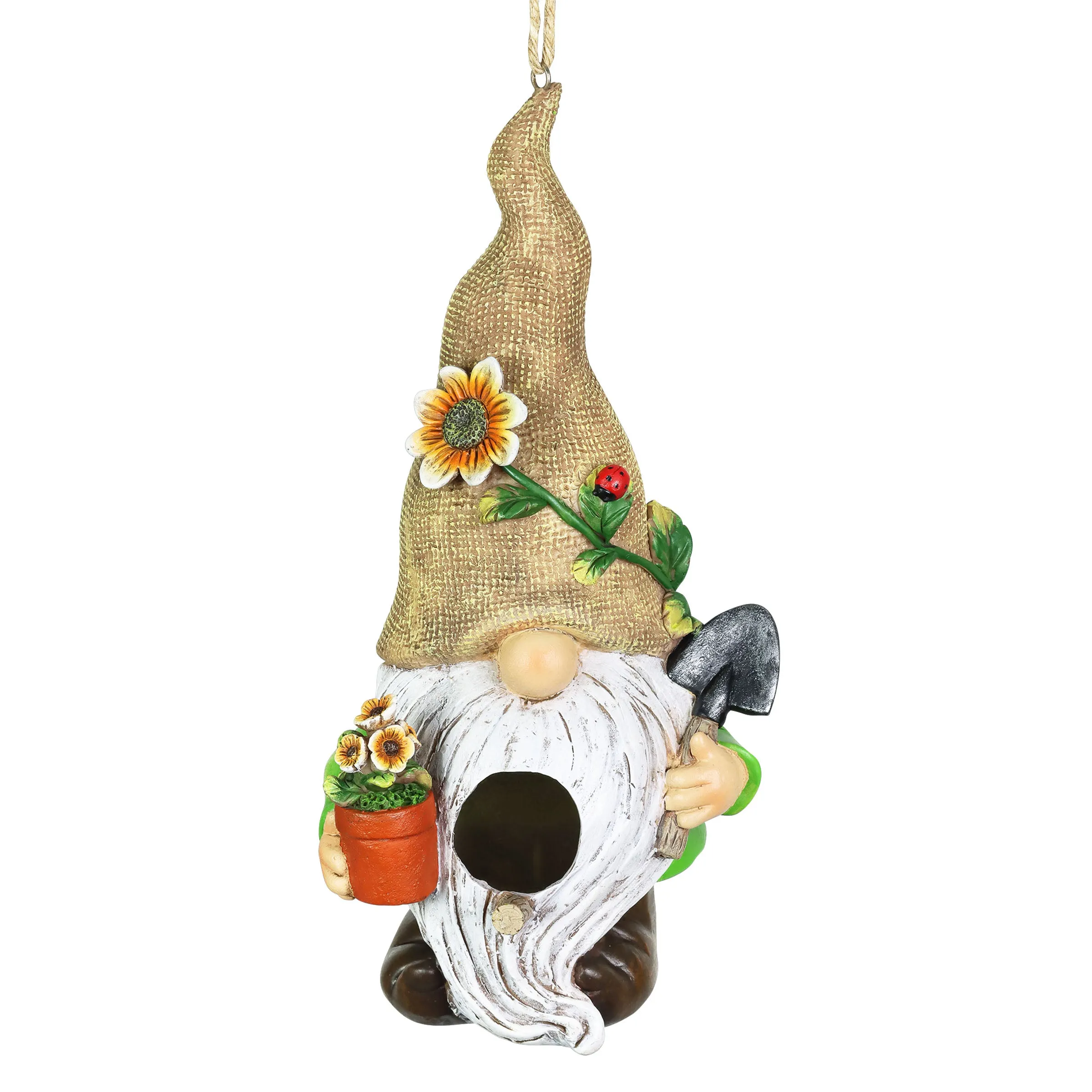 Gardening Gnome Hanging Bird House, 10.5 Inches